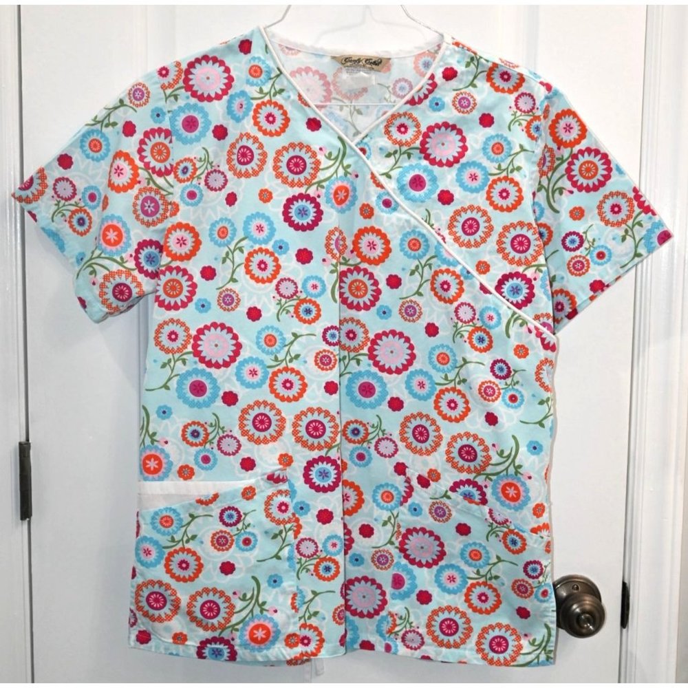 Comfy Cotton Womens Short Sleeve Scrub Top Size L